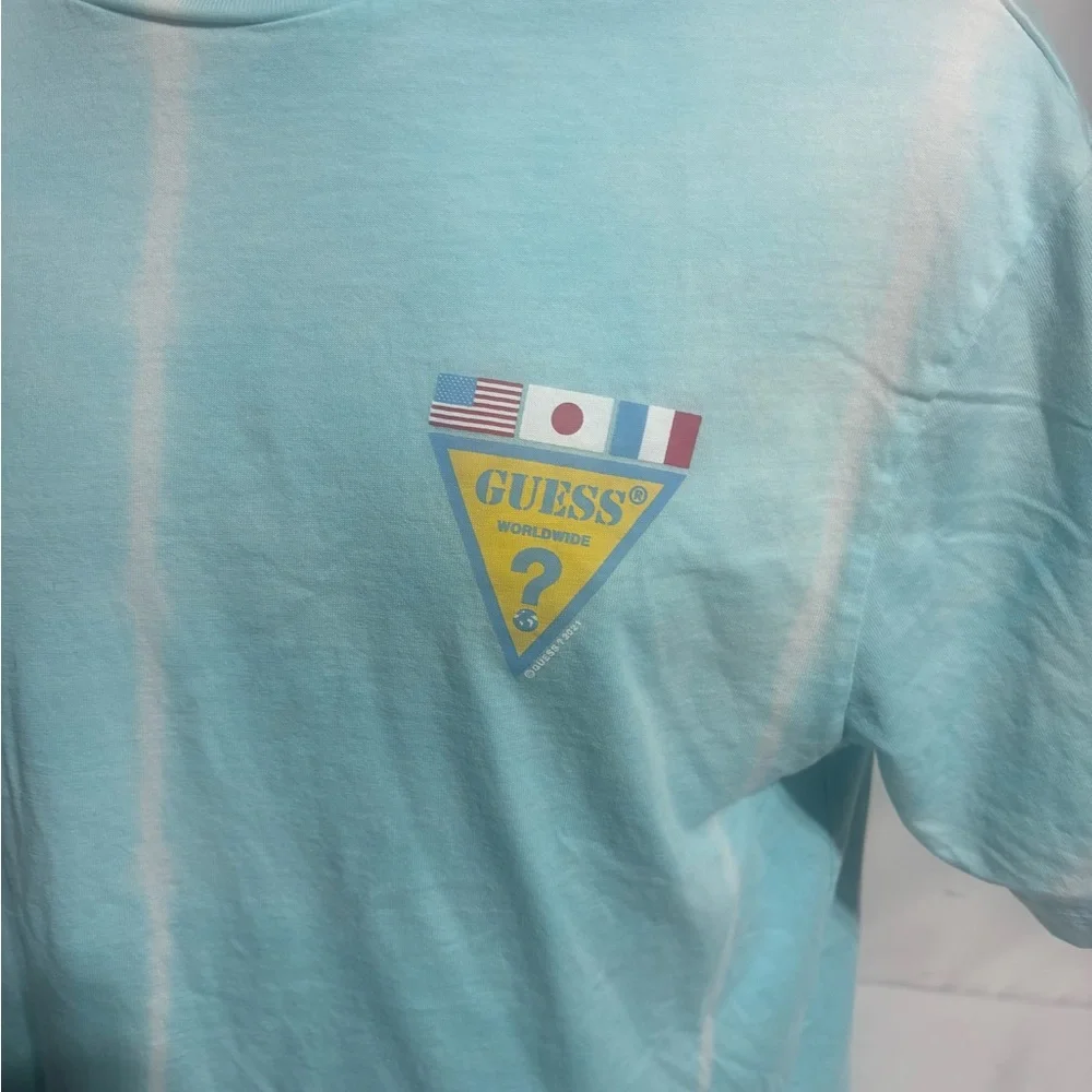 GUESS Originals Blue Tie-Dye Summer Games International Flag T-Shirt Size Small - Picture 3 of 13